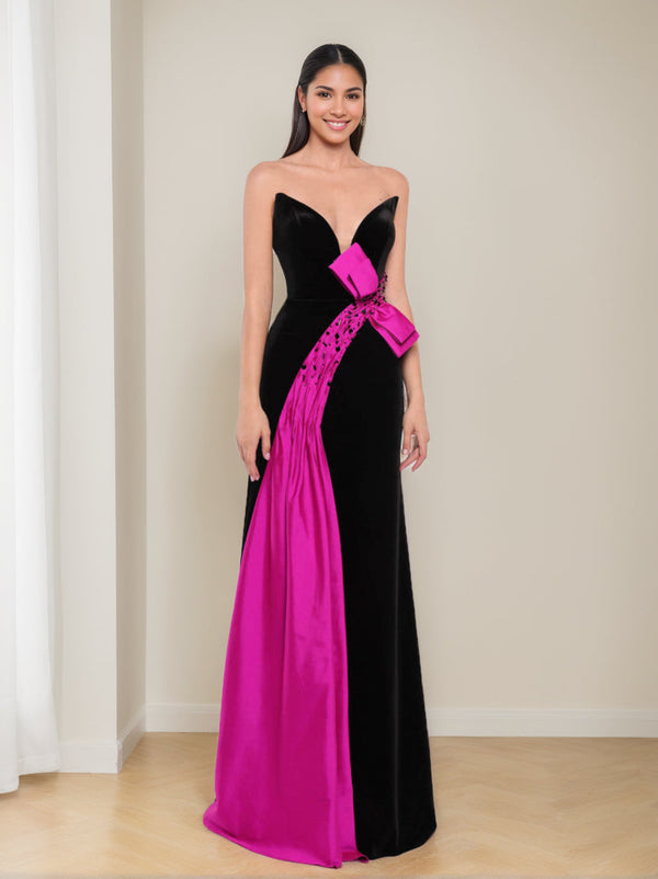 Sheath/Column Strapless Sweetheart Neck Floor-Length Prom Evening Dresses With Beads/Bowknot/Ruched BabaMila