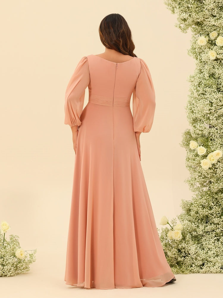 A-Line/Princess Floor-Length Long Sleeves Plus Size Bridesmaid Dresses With Sash BabaMila