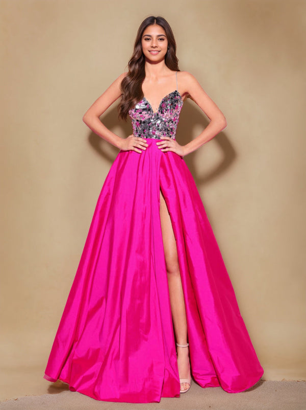 A-Line/Princess Sweetheart Neck Spaghetti Straps Floor-length Evening Dresses With Sequins BabaMila