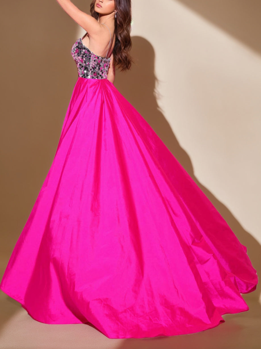 A-Line/Princess Sweetheart Neck Spaghetti Straps Floor-length Evening Dresses With Sequins BabaMila