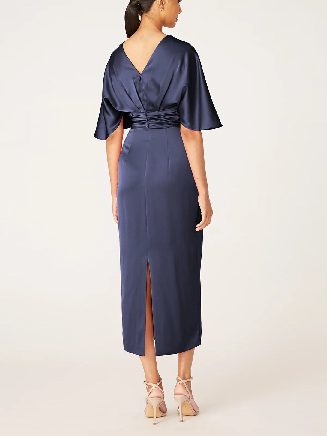 Sheath/Column V-Neck Half Sleeves Tea-Length Mother Of The Bride Dress With Ruffles BabaMila