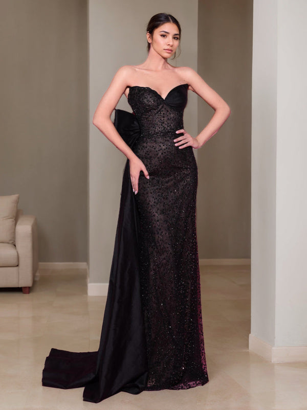 Mermaid/Trumpet Sweetheart Strapless Sweep Train/Floor-Length Long Prom Evening Dress with Bowknot BabaMila