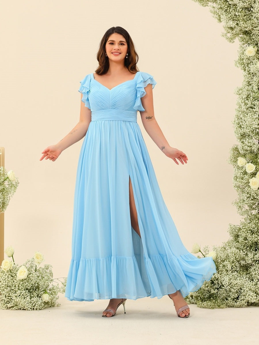 A-Line/Princess Ankle-Length Sleeveless Plus Size Bridesmaid Dresses With Ruffles BabaMila