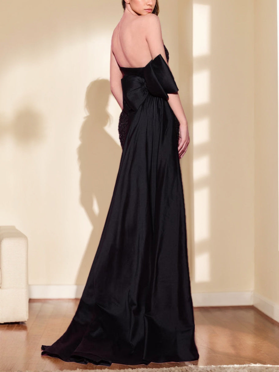 Mermaid/Trumpet Sweetheart Strapless Sweep Train/Floor-Length Long Prom Evening Dress with Bowknot BabaMila