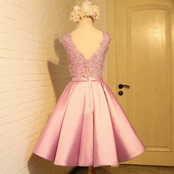 Homecoming Dress Appliques Bowknot Satin Short Prom Dress Party Dres） Homecoming Dress BabaMila