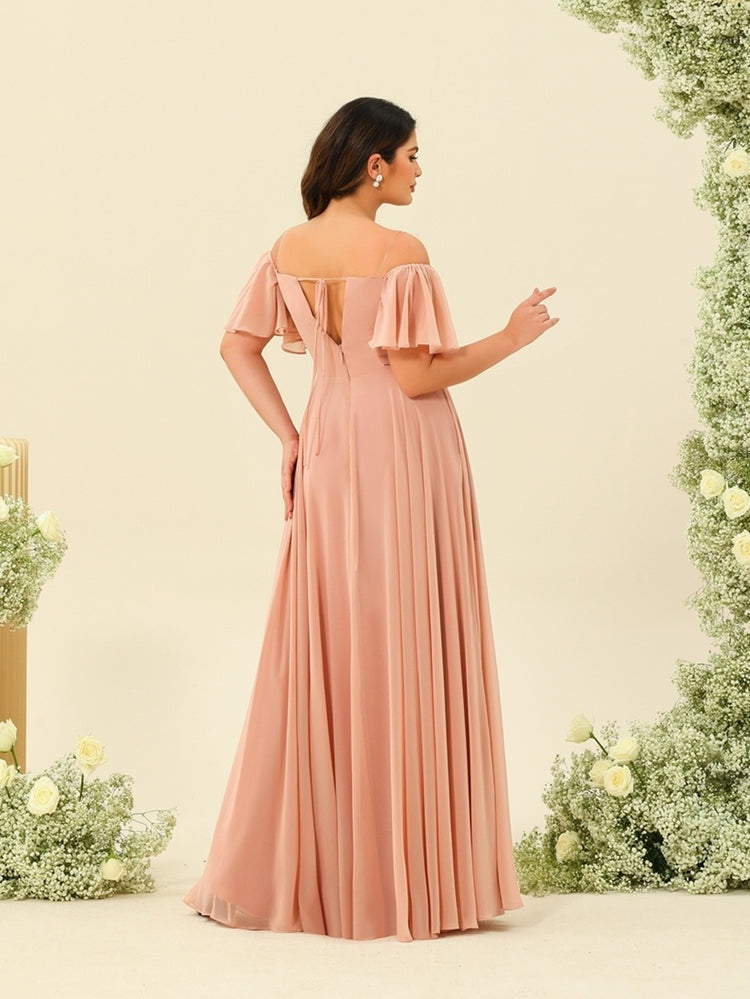 A-Line/Princess Floor-Length Off-the-Shoulder Plus Size Bridesmaid Dresses BabaMila