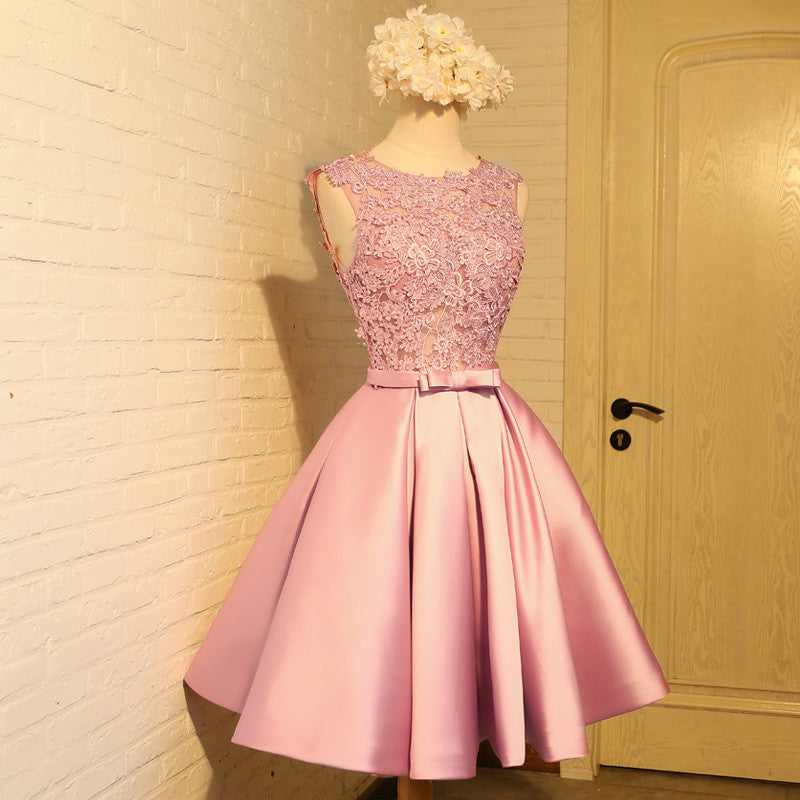 Homecoming Dress Appliques Bowknot Satin Short Prom Dress Party Dres） Homecoming Dress BabaMila