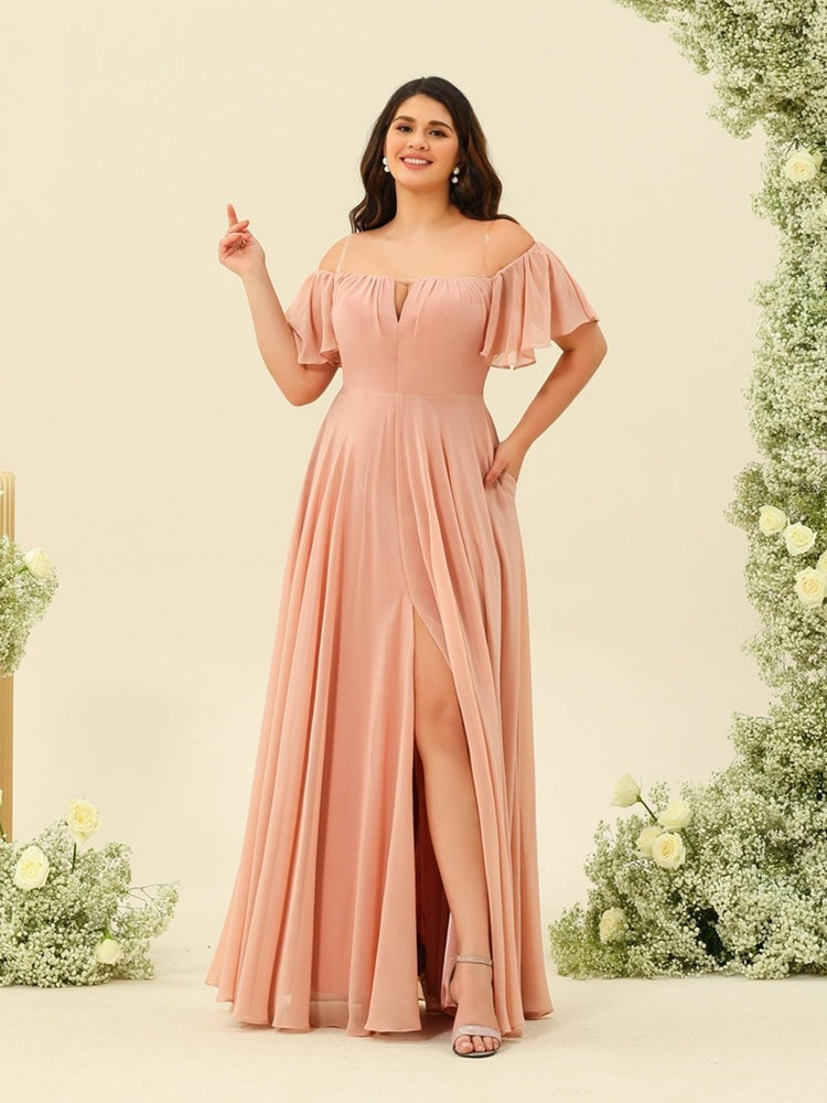 A-Line/Princess Floor-Length Off-the-Shoulder Plus Size Bridesmaid Dresses BabaMila