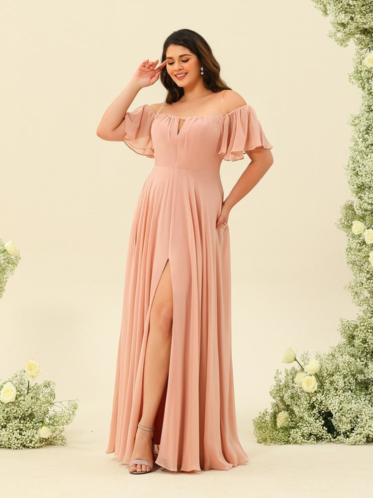 A-Line/Princess Floor-Length Off-the-Shoulder Plus Size Bridesmaid Dresses BabaMila