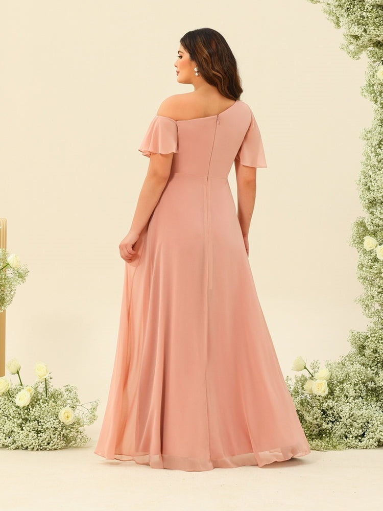A-Line/Princess One-Shoulder Floor-Length Split Side Plus Size Bridesmaid Dresses BabaMila