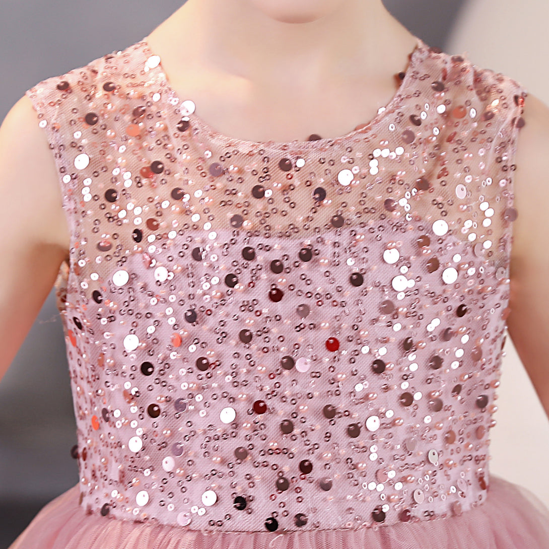 Girls Birthday Dresses Scoop Neck Sleeveless Satin/Tulle Floor-Length Party Dresses With Sequins/Bow Gidiondress