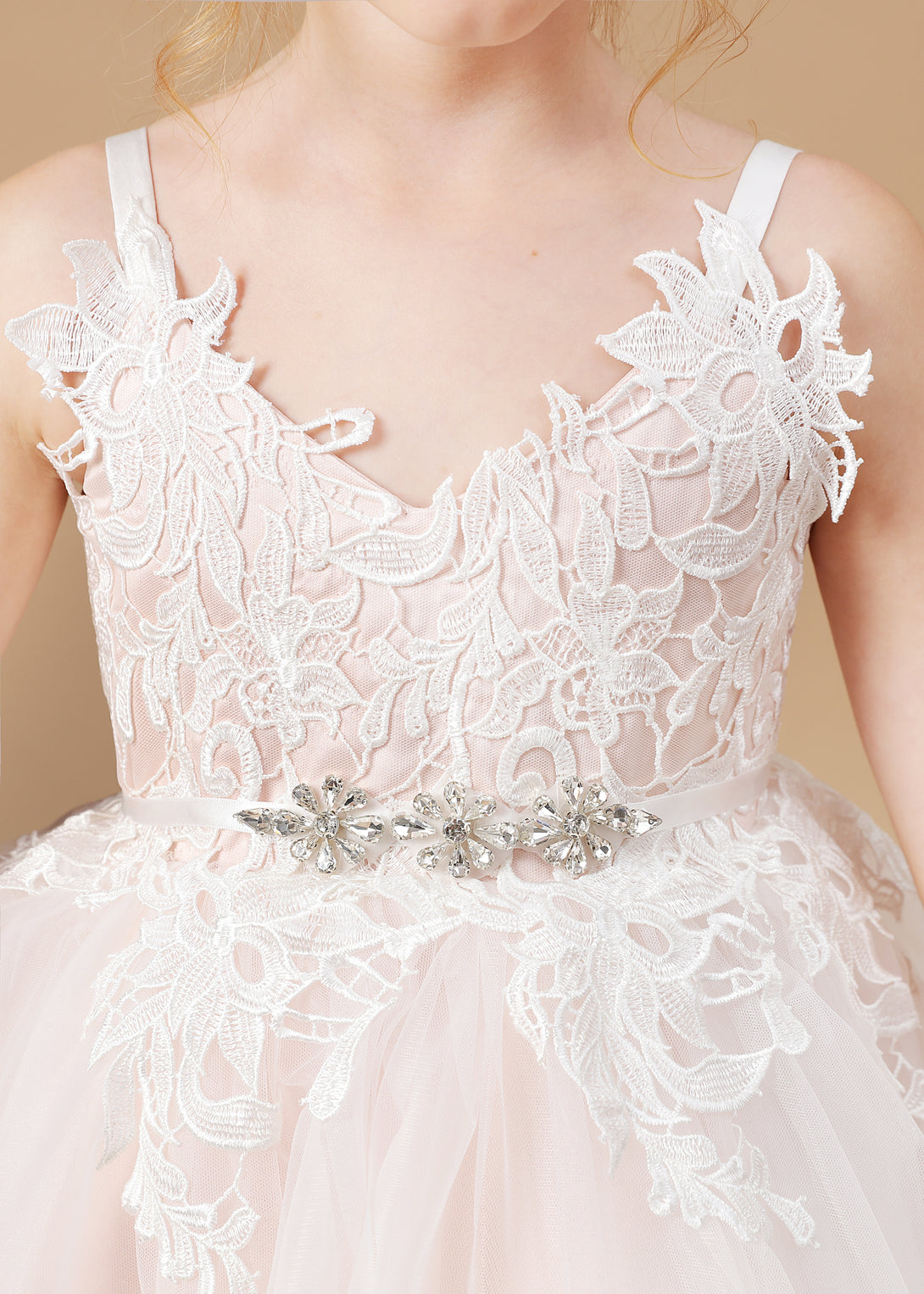 Princess V-Neck Spaghetti Straps Knee-Length Tulle/Lace/Satin Flower Girl Dresses/Girls Birthday Dresses With Beads Ribbon/Appliques Gidiondress
