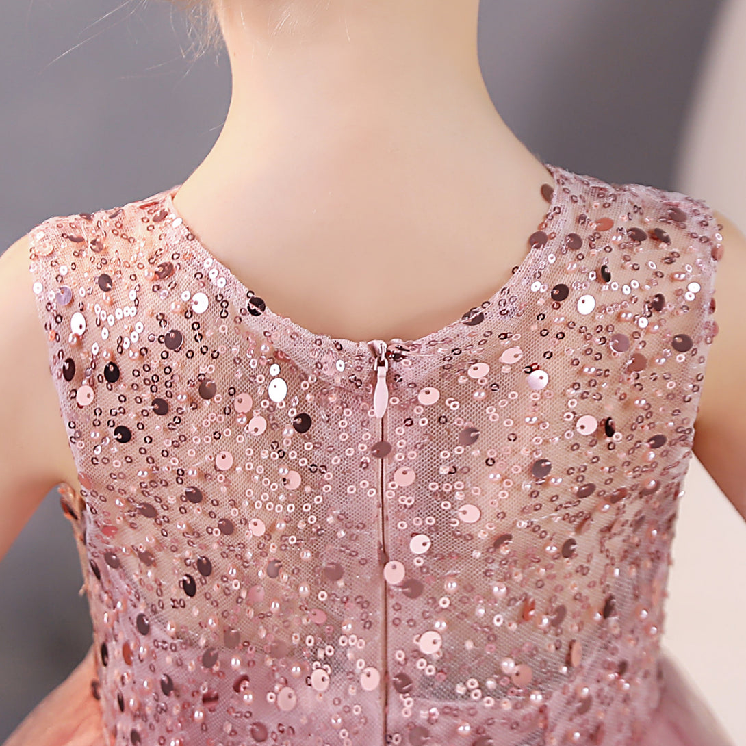 Girls Birthday Dresses Scoop Neck Sleeveless Satin/Tulle Floor-Length Party Dresses With Sequins/Bow Gidiondress