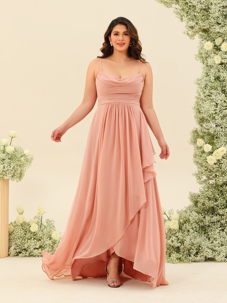 A-Line/Princess Asymmetrical Spaghetti Straps Ruffles Plus Size Bridesmaid Dresses BabaMila
