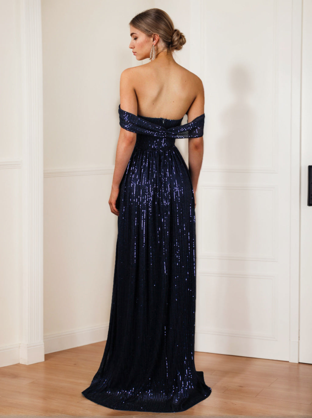 A-Line/Princess Strapless Sleeveless Floor-Length Long Prom Evening Dress with Sequins/Split Side BabaMila