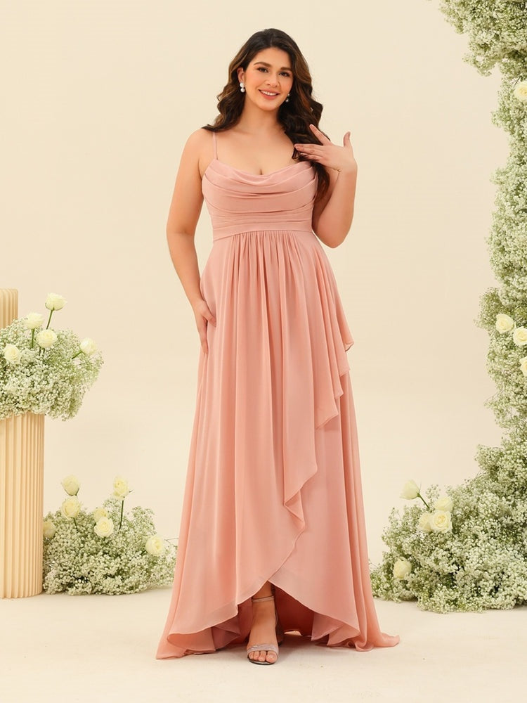 A-Line/Princess Asymmetrical Spaghetti Straps Ruffles Plus Size Bridesmaid Dresses BabaMila