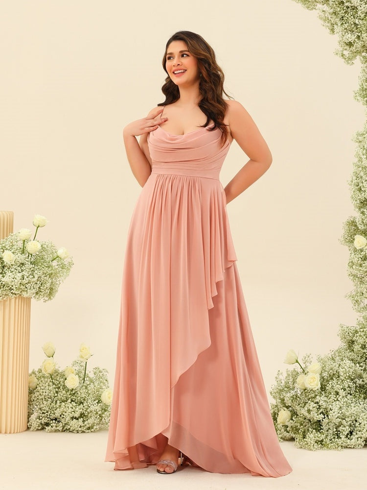 A-Line/Princess Asymmetrical Spaghetti Straps Ruffles Plus Size Bridesmaid Dresses BabaMila