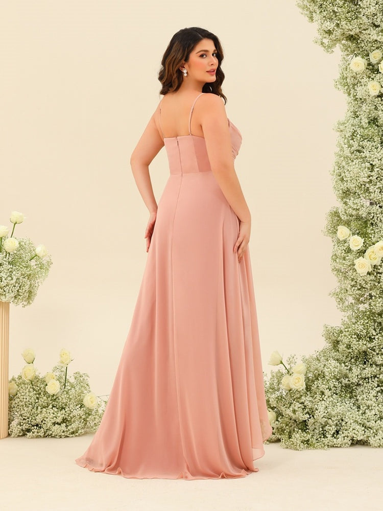 A-Line/Princess Asymmetrical Spaghetti Straps Ruffles Plus Size Bridesmaid Dresses BabaMila