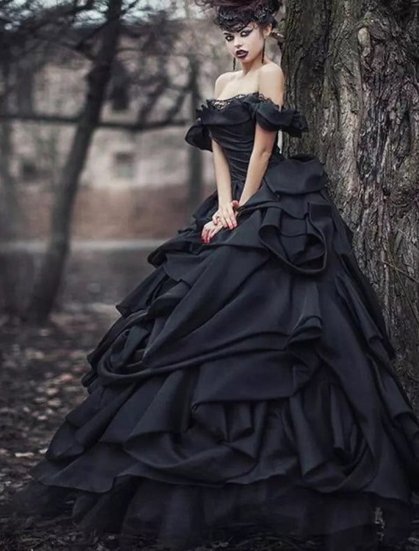 Ball Gown Off-the-Shoulder Floor-length Lace Wedding Dress With Cascading Ruffles/Lace BabaMila