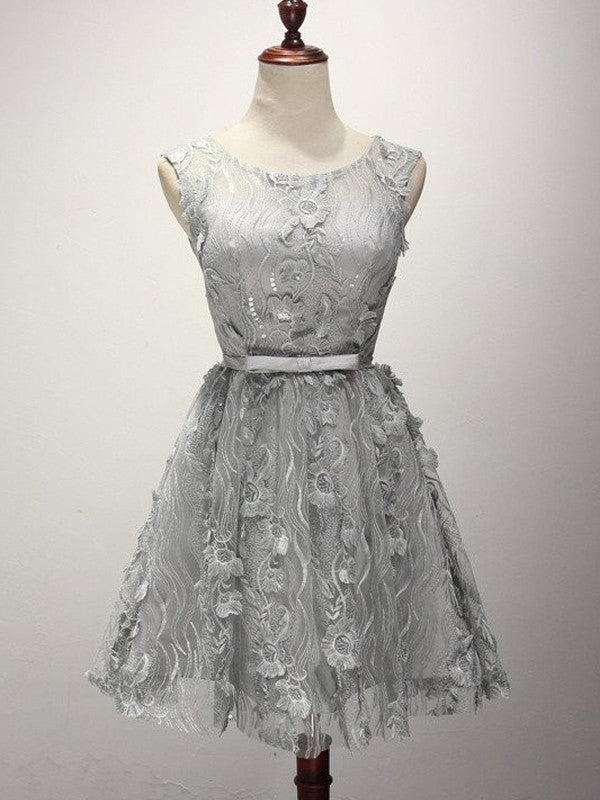 Homecoming Dress Chic Scoop Silver Lace Short Prom Dress Party Dress Homecoming Dress BabaMila