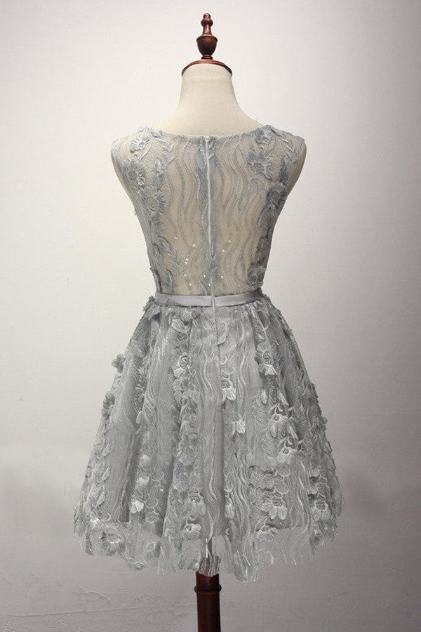 Homecoming Dress Chic Scoop Silver Lace Short Prom Dress Party Dress Homecoming Dress BabaMila