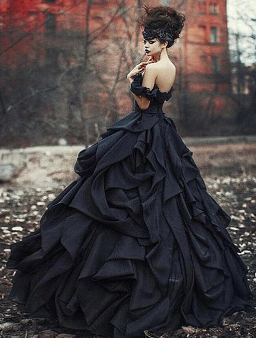 Ball Gown Off-the-Shoulder Floor-length Lace Wedding Dress With Cascading Ruffles/Lace BabaMila
