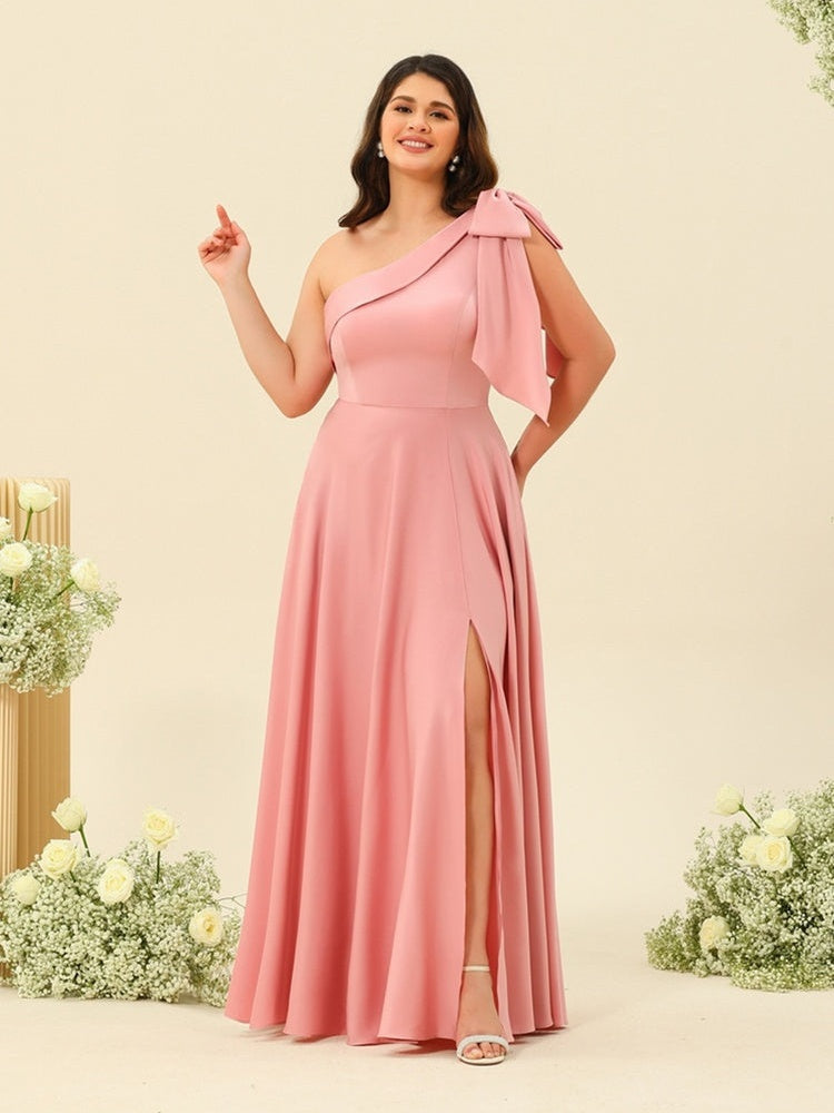 A-Line/Princess One-Shoulder Split Side Plus Size Bridesmaid Dresses BabaMila