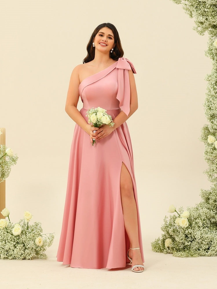 A-Line/Princess One-Shoulder Split Side Plus Size Bridesmaid Dresses BabaMila