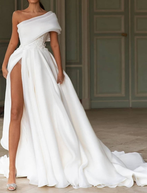 A-Line/Princess One-Shoulder Floor-length Wedding Dress BabaMila