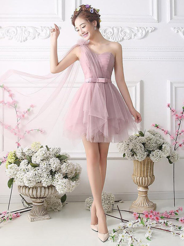 Homecoming Dress One Shoulder Hand-Made Flower Short Prom Dress Party Dress Homecoming Dress BabaMila