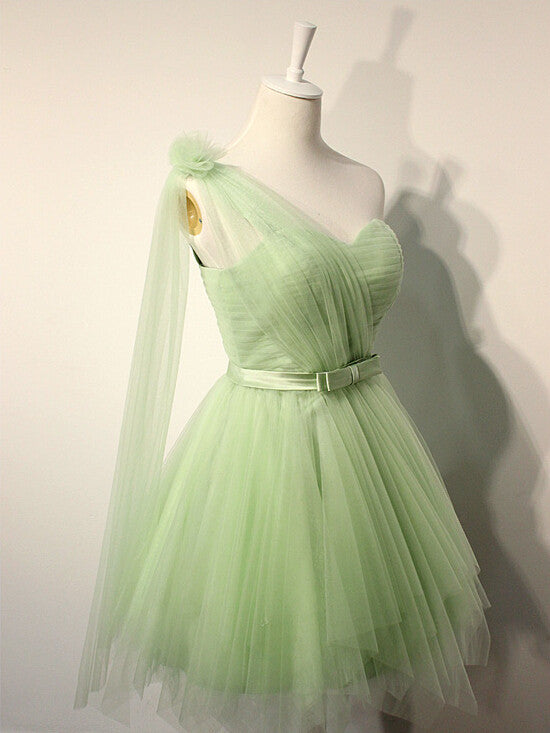 Homecoming Dress One Shoulder Hand-Made Flower Short Prom Dress Party Dress Homecoming Dress BabaMila
