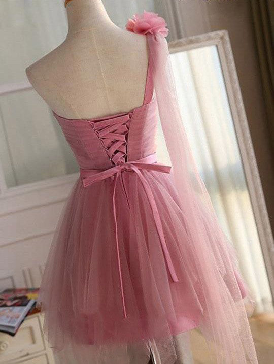 Homecoming Dress One Shoulder Hand-Made Flower Short Prom Dress Party Dress Homecoming Dress BabaMila