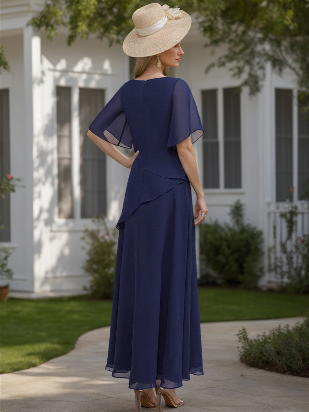 A-Line/Princess Chiffon Ankle-Length 1/2 Sleeves Scoop Mother Of The Bride Dresses BabaMila