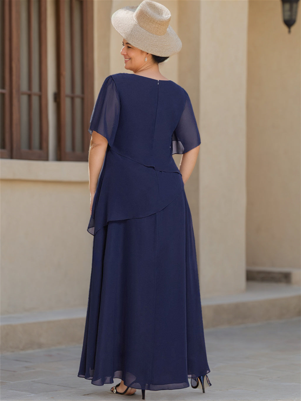 A-Line/Princess Chiffon Ankle-Length 1/2 Sleeves Scoop Mother Of The Bride Dresses BabaMila