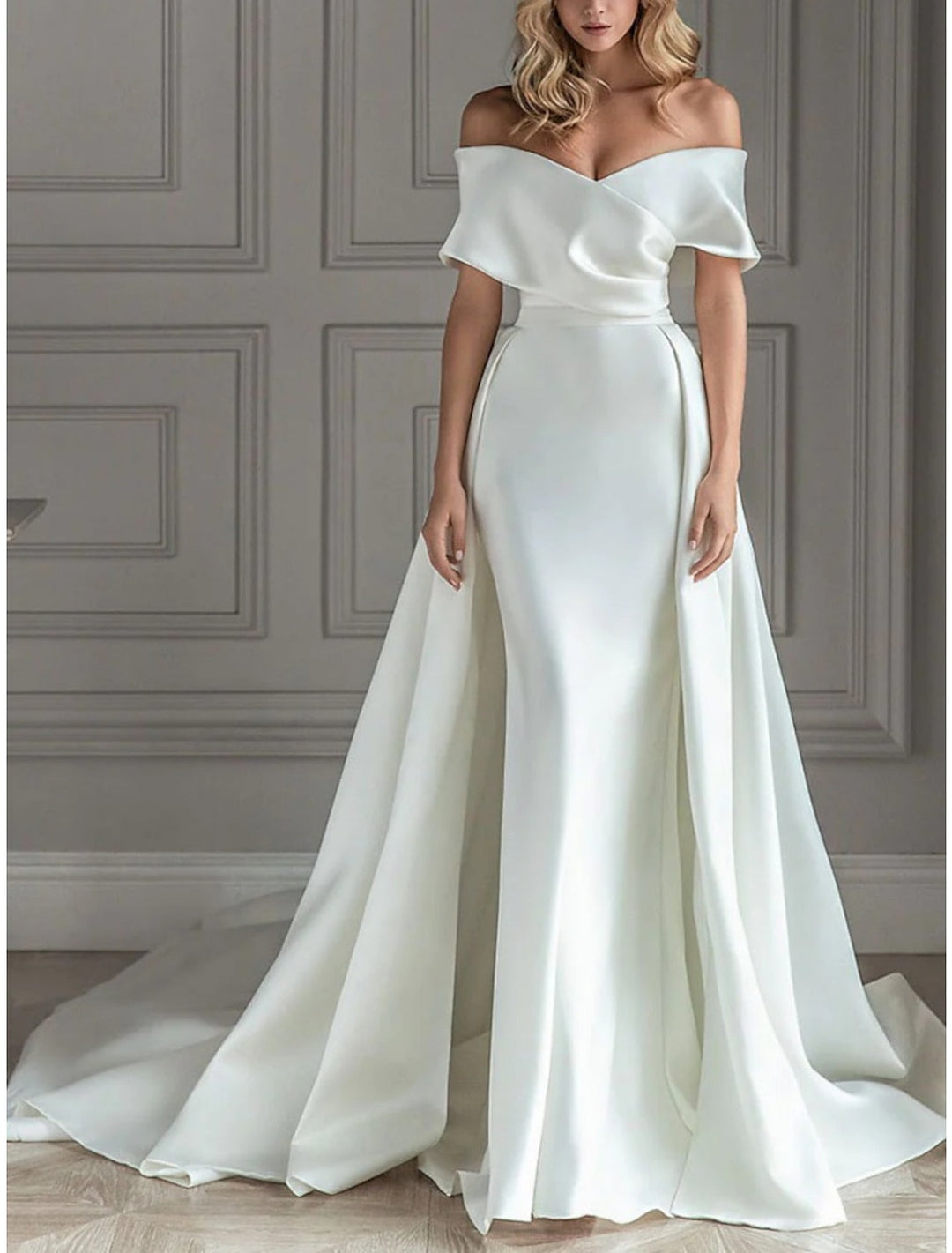 A-Line/Princess Off-the-Shoulder Floor-length Wedding Dress With Ruched BabaMila