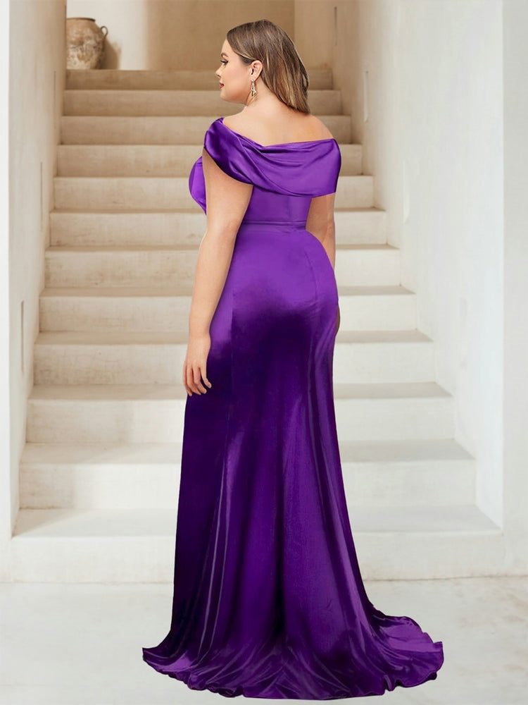 Trumpet/Mermaid Off-the-Shoulder Sweep Train Bridesmaid Dresses with Split Side & Ruffles BabaMila