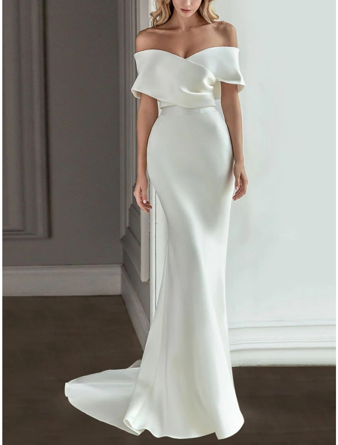 A-Line/Princess Off-the-Shoulder Floor-length Wedding Dress With Ruched BabaMila