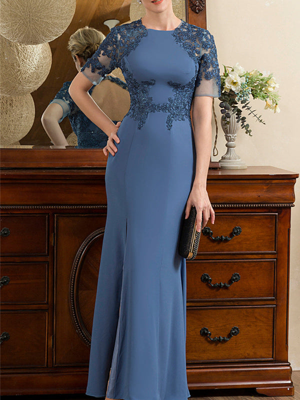 Trumpet/Mermaid Short Sleeves Ankle-Length Mother Of The Bride Dresses With Slit BabaMila