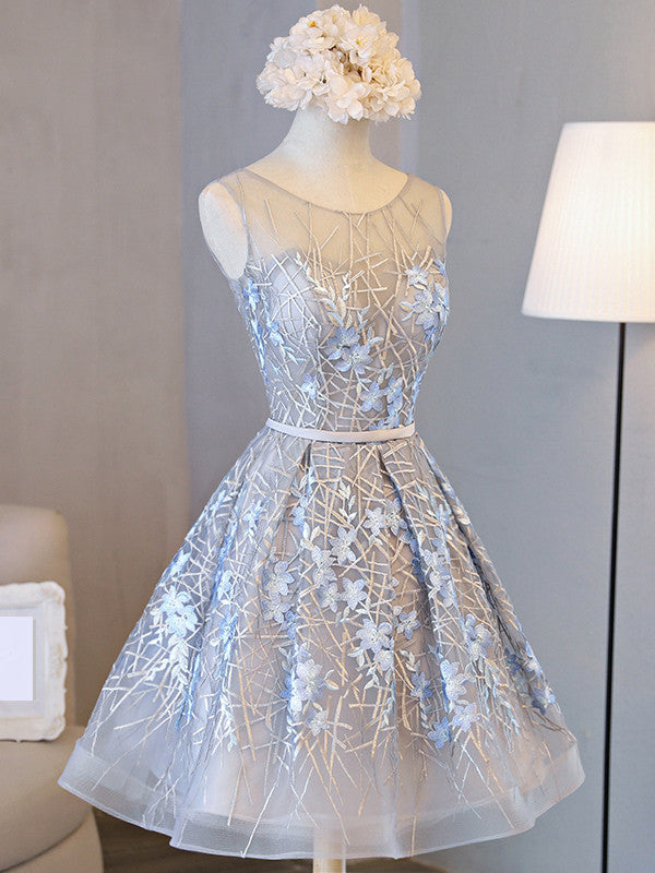 Homecoming Dress Beautiful Silver Lace Scoop Short Prom Dress Party Dress Homecoming Dress BabaMila