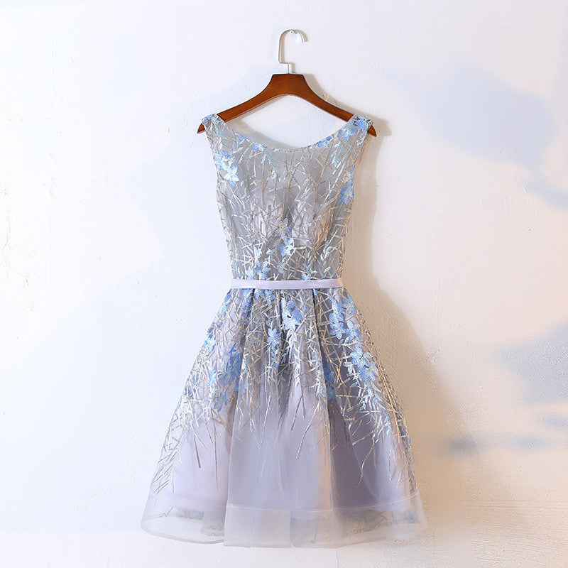Homecoming Dress Beautiful Silver Lace Scoop Short Prom Dress Party Dress Homecoming Dress BabaMila