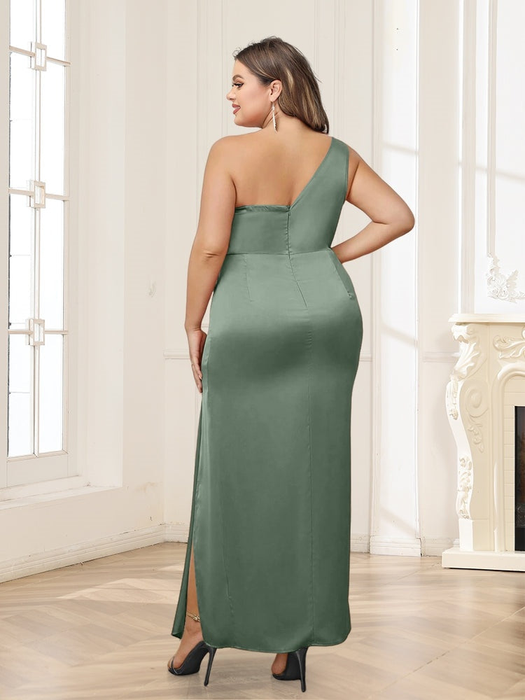 Sheath/Column One-Shoulder Ankle-Length Plus Size Bridesmaid Dresses With Split Side BabaMila