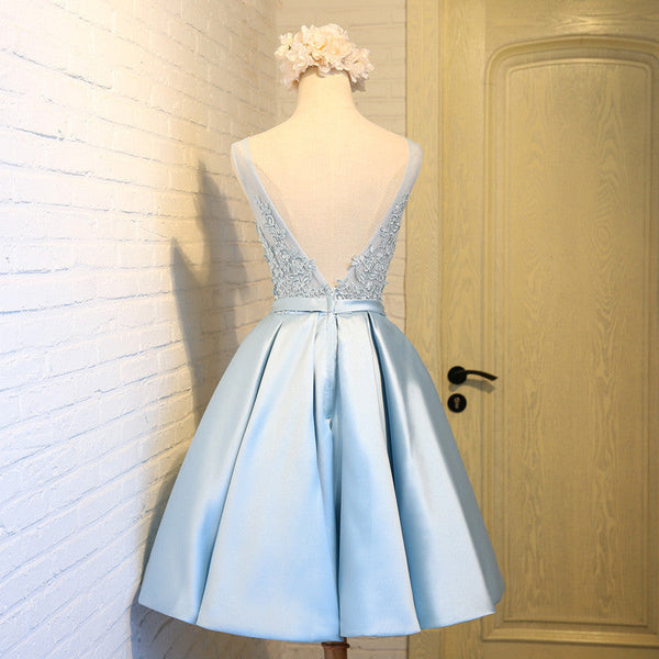 Homecoming Dress Blue V-neck Appliques Short Prom Dress Party Dress Homecoming Dress BabaMila