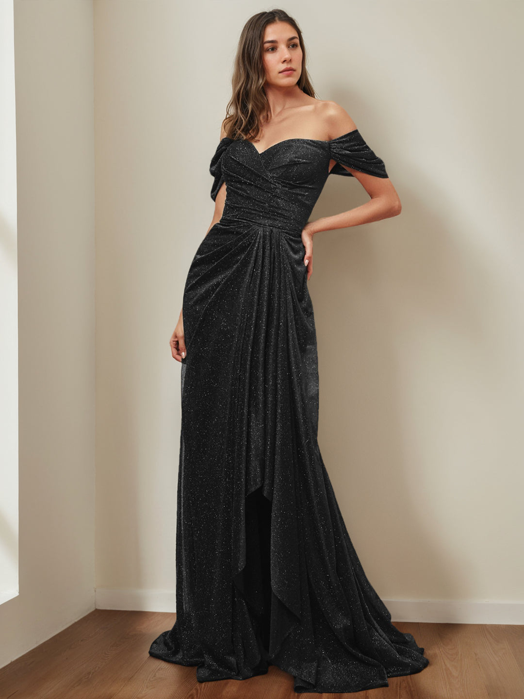 Mermaid/Trumpet Sweetheart Off-The-Shoulder Sleeveless Floor-Length Prom Evening Dresses with Sequins/Ruffles BabaMila