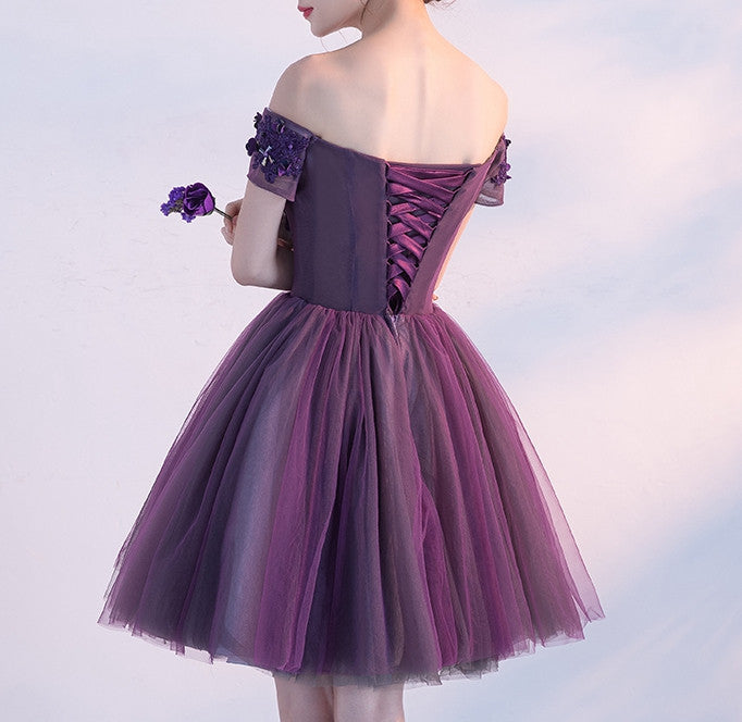 Homecoming Dress Purple Off-the-shoulder Short Prom Dress Party Dress Homecoming Dress BabaMila