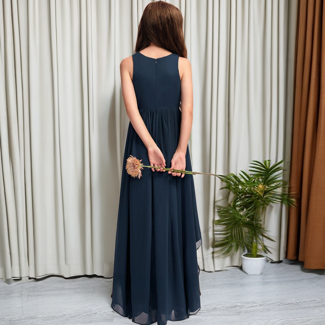 Asymmetrical Boat Neck Sleeveless Chiffon Junior Bridesmaid Dress/Girls Birthday Dresses With Pleated Girls Gidiondress