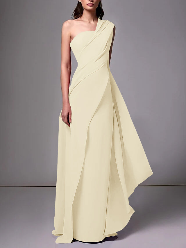 Sheath/Column One-Shoulder Sleeveless Evening Dresses With Pleats Ruched BabaMila