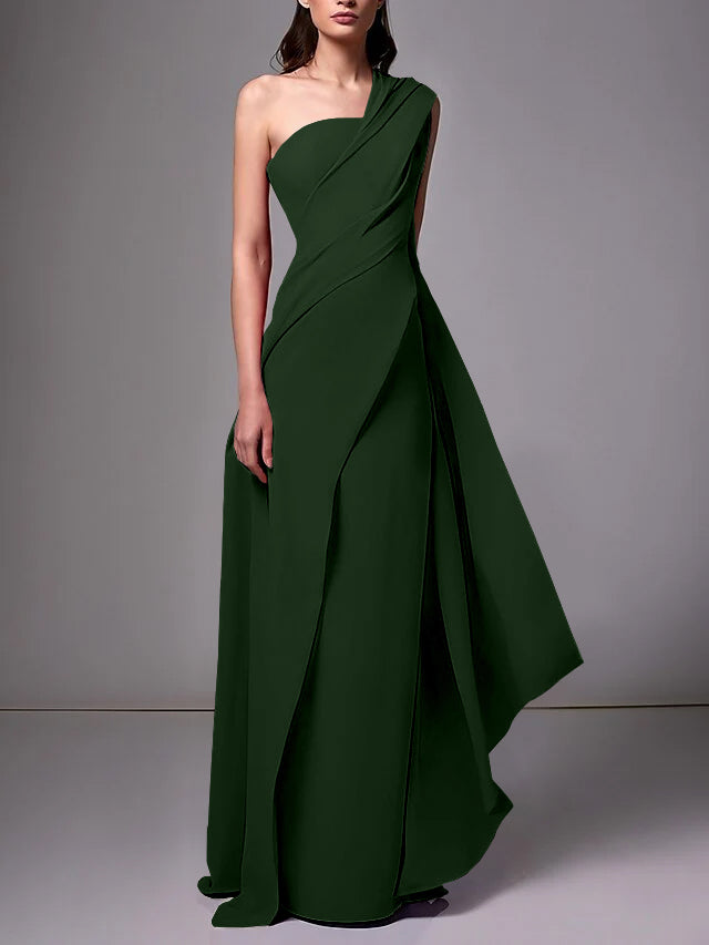 Sheath/Column One-Shoulder Sleeveless Evening Dresses With Pleats Ruched BabaMila