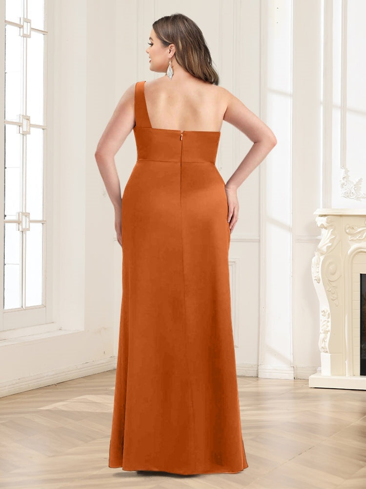 Trumpet/Mermaid One-Shoulder Floor-Length Plus Size Ruched Bridesmaid Dresses BabaMila