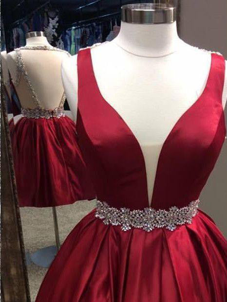 Homecoming Dress V-neck Backless Burgundy Short Prom Dress Party Dress Homecoming Dress BabaMila