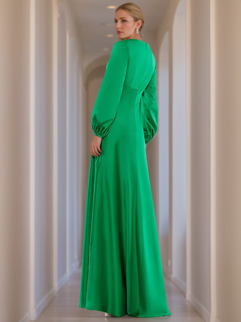 A-Line/Princess V-Neck Long Sleeves Floor-Length Mother Of The Bride Dresses With Ruffles BabaMila
